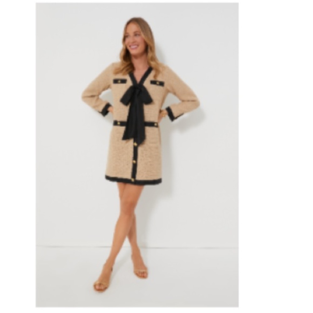 NWT Tuckernuck tan coco tweed bow dress